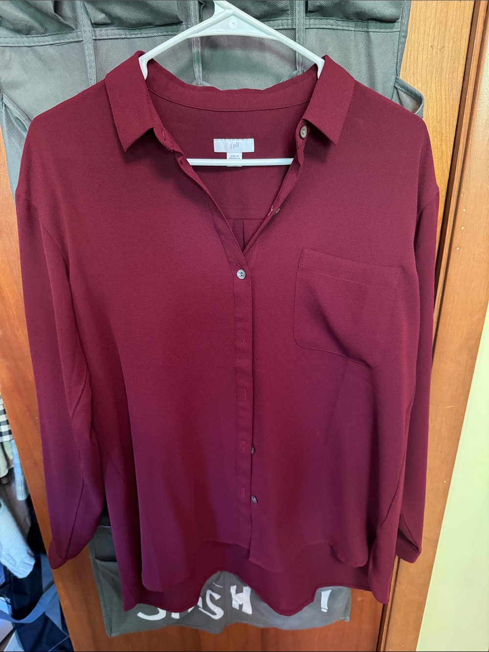 J. Jill Deep Wine Button-Front Blouse with Pocket